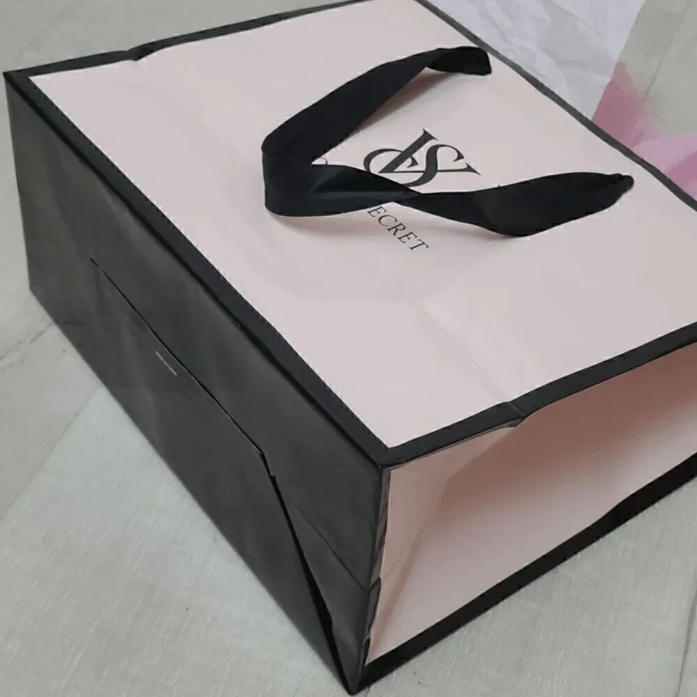 💗 VICTORIA'S SECRET Empty Paper Pink Shopping Gift Bag Cloth Handles w/Tissues
